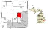 Map of Oakland County highlighting City of Pontiac (County seat) in red.