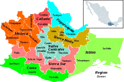 Oaxaca regions and districts: Sierra Sur in Southwest