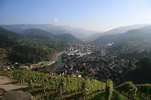 View from Schloss Eberstein southwards over Obertsrot into the Murg Valley