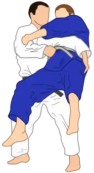 Illustration of an obi-otoshi (belt-drop) throw in Judo