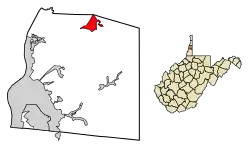 Location of West Liberty in Ohio County, West Virginia.