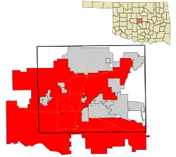 Location within Oklahoma County, Canadian County, Cleveland County and Pottawatomie County in Oklahoma