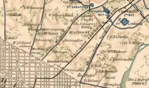 Detail of "Defenses of Washington, extract of military map of N.E. Virginia : showing forts and roads" showing Old Bladensburg Road