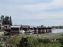 Old fishing huts at Brändöskär today used for recreation.