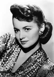 Promotional photograph of Olivia de Havilland looking to the left circa 1945