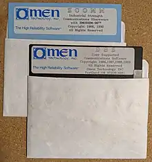 Diskette images for Omen Technology's ZComm and DSZ products (circa 1989–1990)