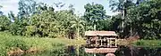 Typical open sided hut on stilts.(Tourist accommodation.)