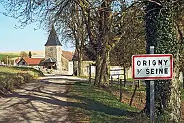 The church and surroundings in Origny