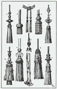 Illustration of various tassels, from A Handbook of Ornament, by Franz Sales Meyer