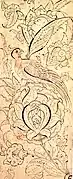 Ornamental drawing, signed "Vali Jan". Istanbul, c. 1580-90. This is the only known work with authentic signature of Veli Can, in a flower in the upper left corner of the drawing. Topkapı Palace Library