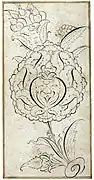 Ornamental drawing of a palmette (hatayi), attributed to Veli Can. From an album in Topkapı Palace Library