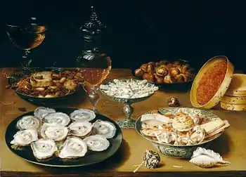 Osias Beert the Elder,  Dishes with Oysters, Fruit, and Wine