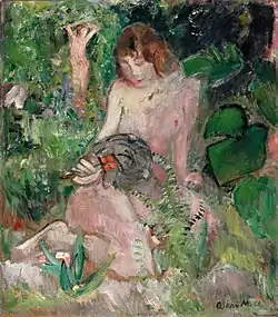 Nude with a Fan, Amid the Leaves