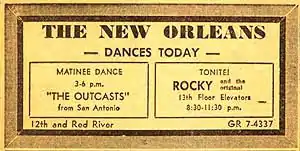 Ticket for an Outcasts show w/ 13th Floor Elevators