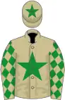 Beige, green star, diamonds on sleeves, star on cap