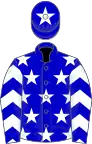 Blue, white stars, chevrons on sleeves, star on cap