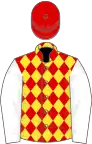 RED and YELLOW DIAMONDS, white sleeves, red cap