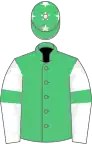 Emerald green, white sleeves, emerald green armlets, white stars on cap