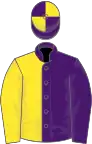 Purple and yellow (halved), quartered cap