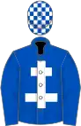 Royal blue, white cross of lorraine, checked cap