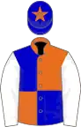 Orange and blue (quartered), white sleeves, blue cap, orange star