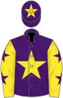 Purple, yellow star, yellow sleeves, purple stars, purple cap, yellow star