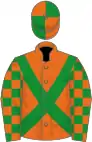 Orange, green cross-belts, check sleeves, quartered cap