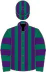 Dark green and purple stripes, hooped sleeves, striped cap