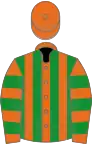 Orange and green stripes, hooped sleeves, orange cap