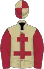 Beige, maroon cross of lorraine and sleeves, quartered cap