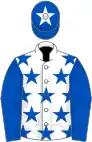 White, royal blue stars and sleeves, royal blue cap, white star