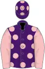 Purple, pink spots, pink sleeves, pink spots on cap