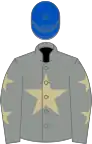 Grey, beige star, grey sleeves, beige stars, royal blue cap