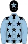 Light blue, black stars, light blue sleeves, black cap, light blue star