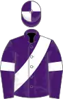 Purple, white sash and armlets, quartered cap