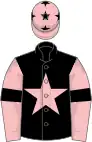 Black, pink star, pink sleeves, black armlets and stars on pink cap