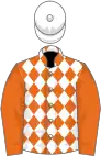 Orange, white diamonds on body, white cap