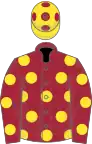 Maroon, Yellow spots, Yellow cap, Maroon spots