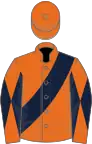 Orange, dark blue sash, diabolo on sleeves, orange cap