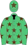 Emerald green, brown stars, emerald green cap, brown star