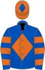 Royal blue, orange diamond, hooped sleeves, orange cap, royal blue diamond