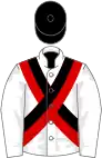 White, Red and Black cross belts, White sleeves, Black cap