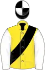 yellow, black sash, white sleeves, black and white quartered cap