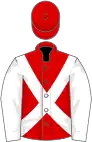 Red, white cross sashes, white sleeves, red cap