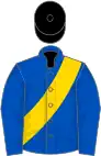 Royal blue, gold sash, black cap