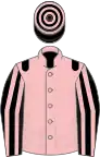 Pink, black epaulets, black and pink striped sleeves, hooped cap