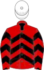 Red and black chevrons, white cap