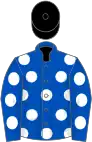 Blue, white spots, blue sleeves, white spots, black cap