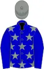 Blue, grey stars on body, blue cap