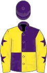 Purple and yellow (quartered), yellow sleeves, purple stars, purple cap